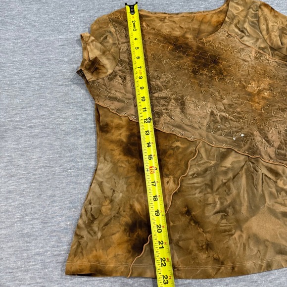 Y2K Brown Sequin Embellished Tie Dye‎ Short Sleeve Trendy Top Cute - Picture 7 of 7